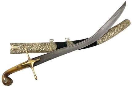 Very Good Ottoman Empire Turkish or Greek PALA KILIJ Sword with Elaborate Silver Mounts, Fine Horn