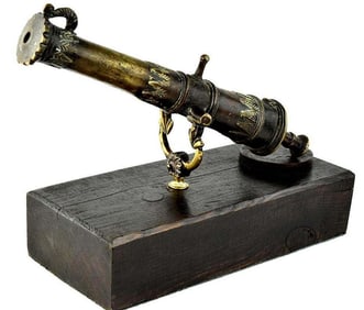 Very Nice 19th C. Indonesian Navy Bronze LANTAKA Cannon on Original Heavy Dark Wood Stand. Probably