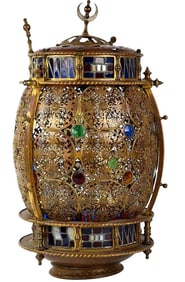Beautiful Large 19th Century Islamic Pierced Gilt Metal Chandelier Lamp.