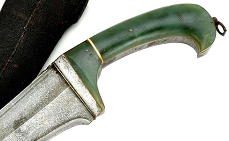 Impressive Large 18th-19th C. Mughal Indian Warrior's PERSH-KABZ Dagger with Jade Stone Grips &