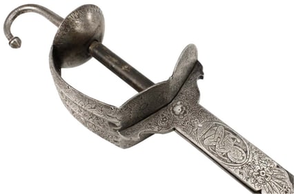 Fine Exceptionally Long 18th-19th C. Mughal Indian FIRANGI or KHANDA Sword with Wonderful Engraved