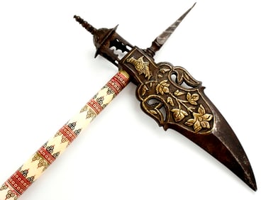 Rare 18th-19th C. Mughal Indian ZANHAR Fighting War Hammer Axe with Armor Piercing Blade &