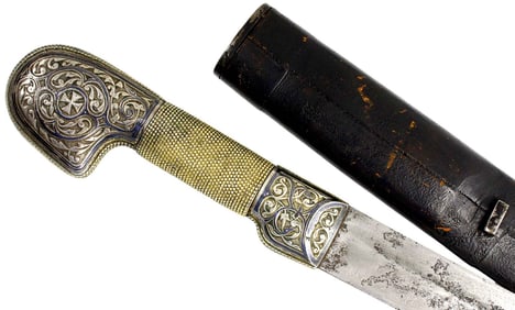 Imperial Russian 19th C. to WW I Caucasian Officer's SHASHKA Sword with Fine Gold Gilt Niello Silver