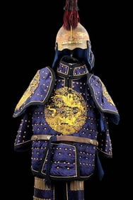 RARE ANTIQUE QING DYNASTY CHINESE MILITARY OFFICER'S OR HIGH OFFICIALS EMBROIDERED ARMOR & HELMET