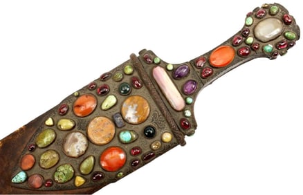 FABULOUS 18th-19th C. ASIAN TIBETAN DAGGER OF MASSIVE PROPORTIONS, FANTASTIC GEMSTONE MOUNTS