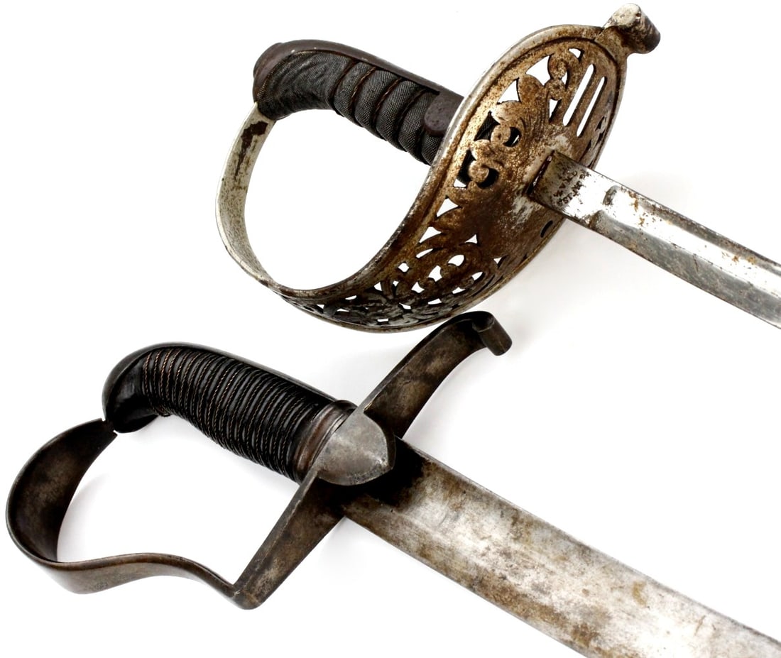 Lot of 2 Antique 19th C. Austrian Swords, Maker Marked. (1 of 15)