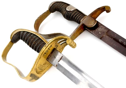 Lot of 2 Antique German Austrian Swords, One Regiment Marked, 19th C.