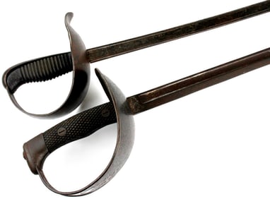 Lot of 2 Antique 19th C. Spanish Cavalry or Artillery Swords by Toledo Spain, Both Marked, One Dated