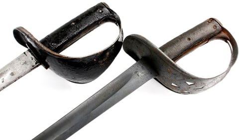 Lot of 2 Antique 19th C. English British Cavalry Swords, Both Well Marked.