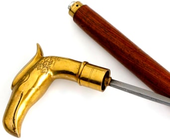 Very Nice Vintage or Antique Sword Cane Walking Stick, Solid Brass Mace like Eagle Head Grip, Strong