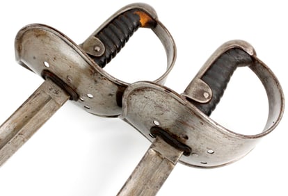 Lot of 2 Antique 19th C. Swiss Cavalry Swords, German Made, Well Marked.