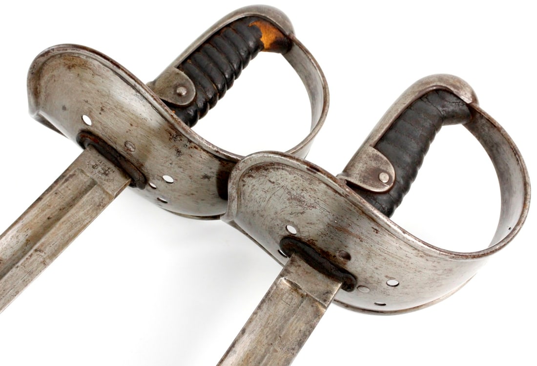 Lot of 2 Antique 19th C. Swiss Cavalry Swords, German Made, Well Marked. (1 of 20)