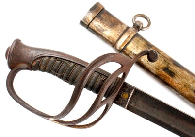 Scarce Antique 19th C. English Dragoon Sword in Period Persian Shashka Scabbard.