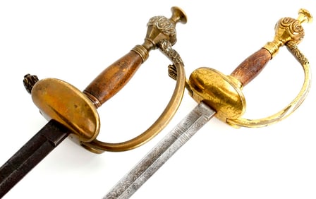 Lot of 2 Antique 19th C. German Officer's Rapier Swords, Etched Blades, One Personalised with 1873