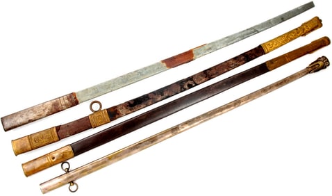 Lot of 4 Antique Military Sword Scabbards, One Very Nice Austrian.