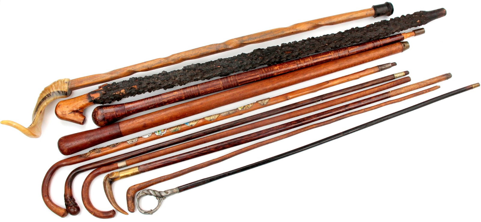 Collector's Lot of 10 Vintage & Antique Walking Canes Sticks.: Collector's Lot of 10 Vintage & Antique Walking Canes Sticks. Total length (inside scabbard if present): ", Blade length: ". Detailed condition reports are not included in this catalog. For additional