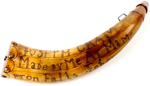 Pre American Revolution 1764 Dated Large Scrimshaw Powder Horn for a Musket or Rifle, Inscribed to