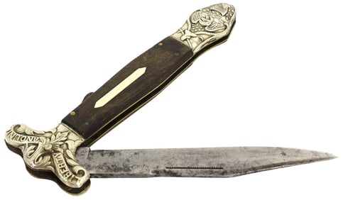 Early English Folding Bowie Knife Dagger by ''EDWARD BARNES & SONS''. With Lovely US Patriotic