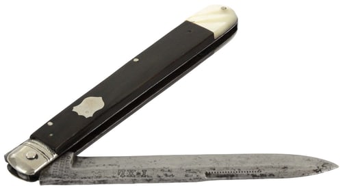 Early English IXL Folding Bowie Knife Dagger by ''GEORGE WOSTENHOLM, Sheffield''. Horn & Mother of