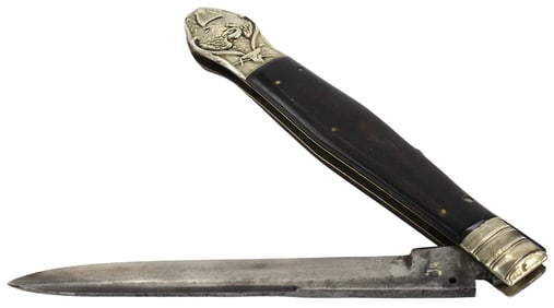 Early English Folding Dirk Bowie Knife Dagger for US Officer, Sheffield Maker Marked, Circa