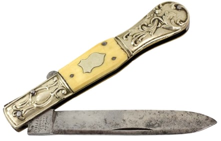 Early English Folding Bowie Knife Dagger by ''SAMUEL ROBINSON, Sheffield''. Fine Grips & German