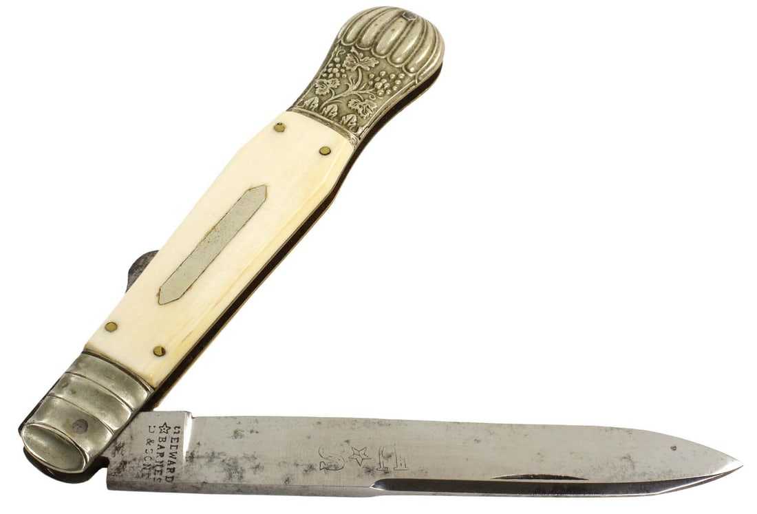 Early English US Officer's Folding Bowie Knife Dagger by ''EDWARD BARNES & SONS''. Very Fine Grips & (1 of 14)