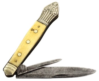 Early English Folding 2-Blade Bowie Knife Dagger by ''EYRI WARD & Co. Sheffield''. Fine Grips &