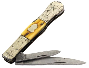 Early English made Folding Bowie Knife Dagger, Maker Marked, Circa 1840s-1860s. Most Likely Used in