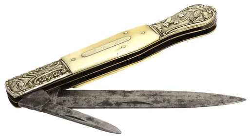 Early English made Folding Bowie Knife Dagger, Maker Marked, Circa 1840s-1860s. Most Likely Used in