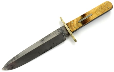 American Civil War era English Made Spear-point Bowie Knife. Maker Marked. Nice Grips.
