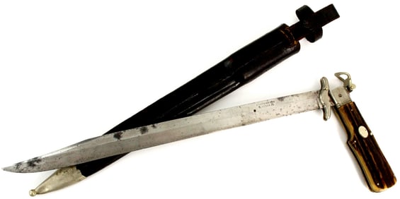 Awesome Extra-long Antique German Pig-sticker Folding Hunting Knife Dagger, Maker Marked. Probably