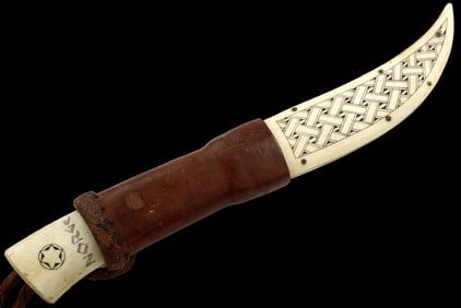 Very Good Antique Finnish Finland or Swedish Sweden PUUKKO Knife Dagger, Fine Scrimshaw Bone Mounts,