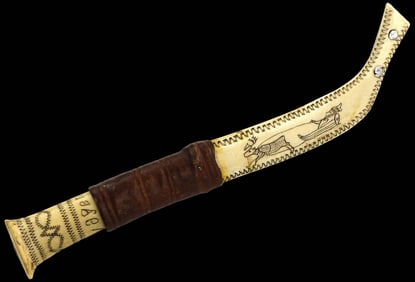 Very Good Antique Finnish Finland or Swedish Sweden PUUKKO Knife Dagger, Scrimshaw Bone Mounts,