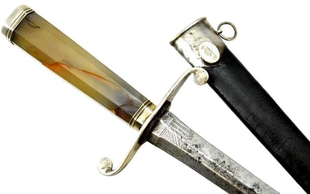 Rare Fine Quality American Revolution Silver & Agate Stone Mounted Navy Officer's Dirk Large Naval