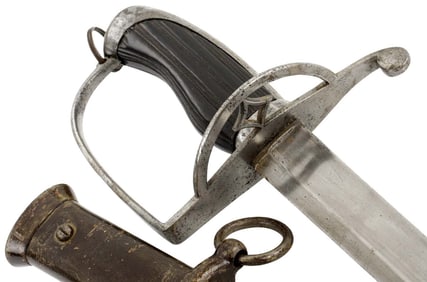 Scarce War of 1812 era English or American Officer's Sword with Cut Steel Mounts and Carved Ebony