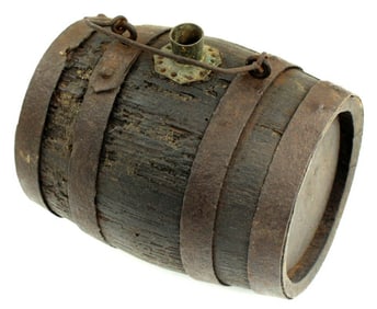 American Revolution to Civil War Wood & Iron Barrel Powder Keg Flask for a Rifle or Small Cannon.