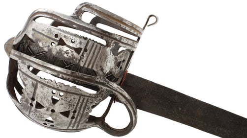 Rare American Revolution era Scottish Basket Hilt Broad Sword with Glasgow School Style Hilt &