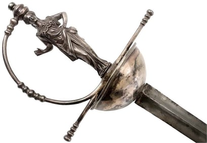 Spectacular 18th C. Spanish Silver Hilted Cup-hilt Rapier Sword with Fabulous Figural Statue Grip of