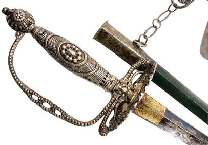 Very Fine 18th C. French or English Aristocrat's Rapier Sword in Well Hallmarked Silver Furniture