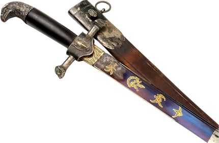 Fine & Rare American Revolution era Officer's CUTTOE Hunting Sword, Beautiful Gold Gilt Blued Blade
