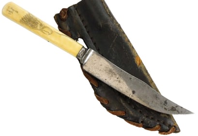 Lovely Civil War era Style ''J. Russell & Co.'' Gentleman's Knife with Fine Scrimshaw Grip by C.