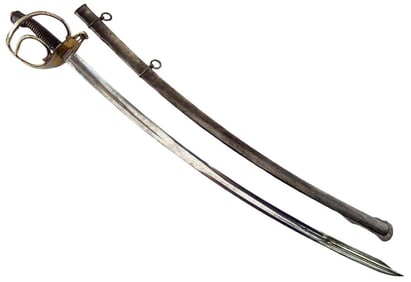 Antique 19th C. Austrian Hungarian Cavalry Officer Sword with Rare Blade Configuration, Etched with