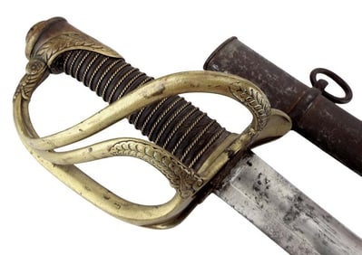 Large Cavalry Officer Sword from the American Civil War era, Ornate Brass Hilt, Large Fullered Blade