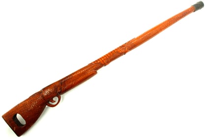 Interesting IDENTIFIED Antique Carved Wood Walking Cane in Form of a Rifle.