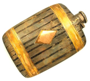 Antique Solid Silver & Gold Gentleman's Whiskey Flask, Hallmarked.