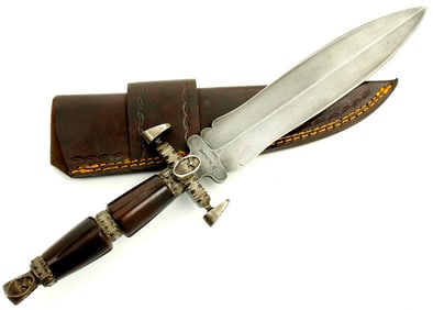 Fabulous Quality Custom Made Large Death Head Dagger with Damascus Steel Blade, Maker Marked ''D.W.