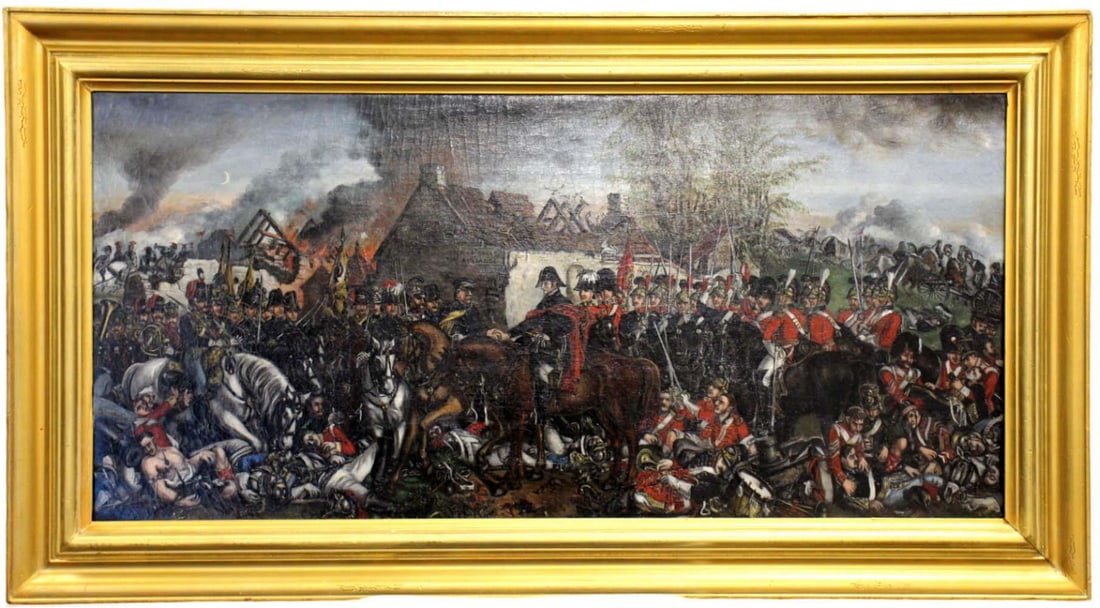 Beautiful LARGE Antique Oil on Canvas Painting of French First Empire Napoleon Bonaparte 1815 Battle (1 of 20)