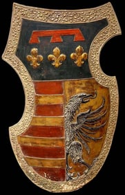 ANTIQUE MEDIEVAL STYLE GERMAN OR ENGLISH KNIGHTS JOUSTING TOURNAMENT SHIELD ARMOR WITH HERALDIC