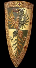 ANTIQUE MEDIEVAL STYLE GERMAN OR ENGLISH KNIGHTS JOUSTING TOURNAMENT SHIELD ARMOR WITH HERALDIC