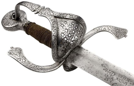 Superb 1630s-1650s Dutch High Rank Officer's Rapier War Sword with Incredible Deeply Struck Markings
